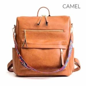 💋 Vegan Leather Backpack Shoulder Bag Camel 💋